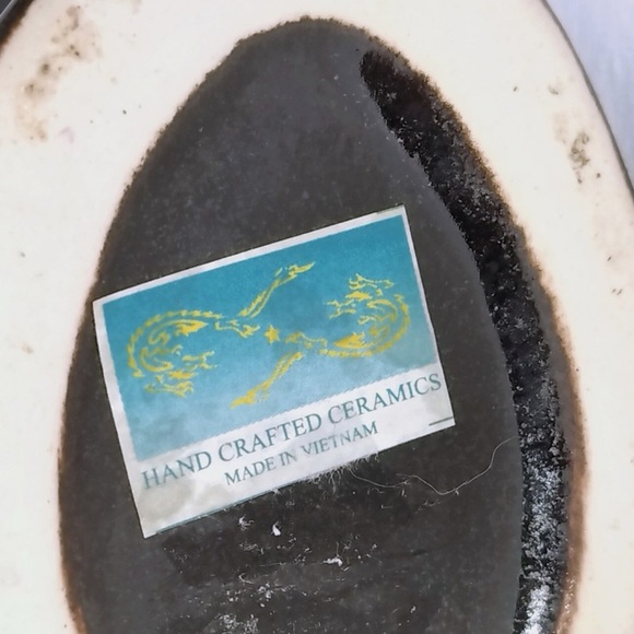 Vintage Art Deco Green & Black Drip Ceramic Vase Collectible Vietnam - Picture 8 of 9